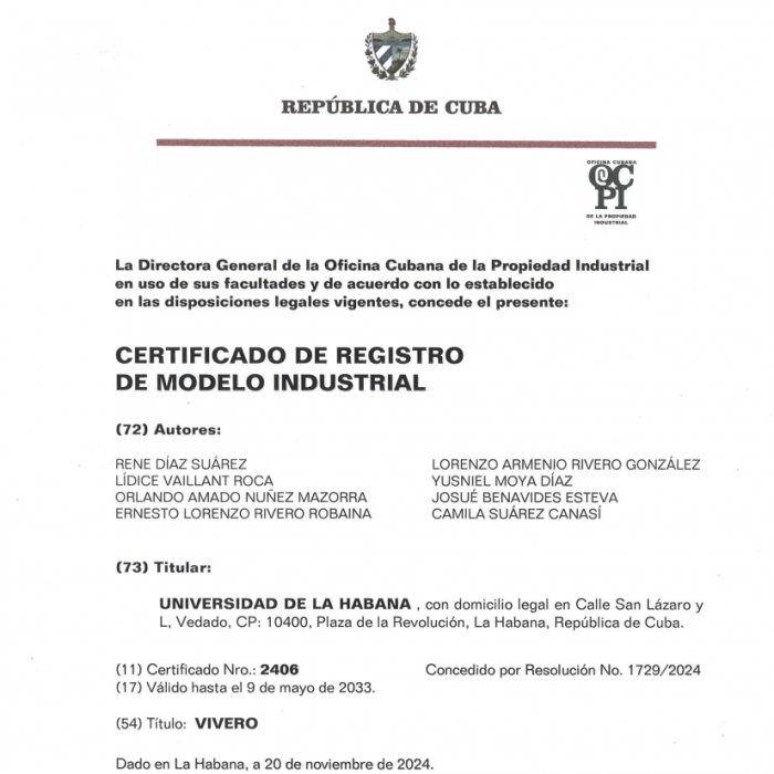 Nuevo registro a favor de la Universidad de La Habana
